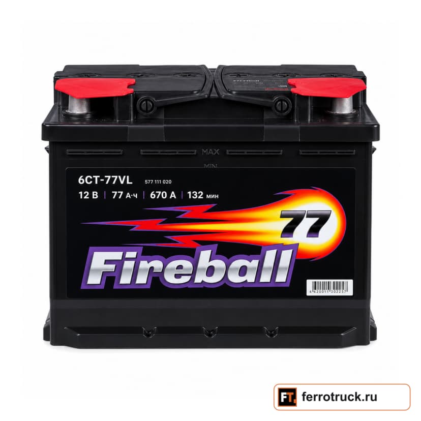 Аккумулятор FIRE BALL Базовый 6СТ-77VL, 77 А·ч, 670 А, 12 В — фото 1