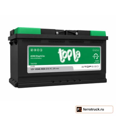 Аккумулятор TOPLA AGM Stop&Go TAG105 (L6 AGM), 105 А·ч, 950 А, 12 В
