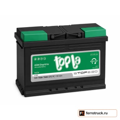 Аккумулятор TOPLA AGM Stop&Go TAG70 (L3 AGM), 70 А·ч, 760 А, 12 В