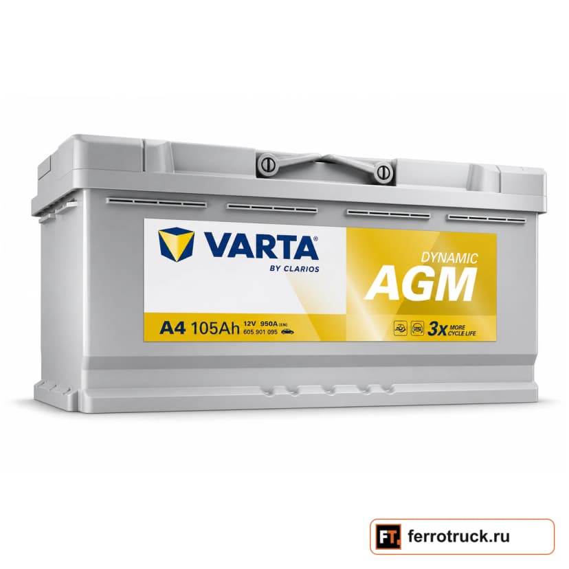Аккумулятор VARTA Dynamic AGM A4 (605901095), 105 А·ч, 950 А, 12 В — фото 1