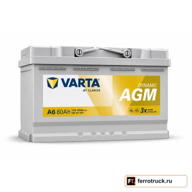 Аккумулятор VARTA Dynamic AGM A6 (580901080), 80 А·ч, 800 А, 12 В