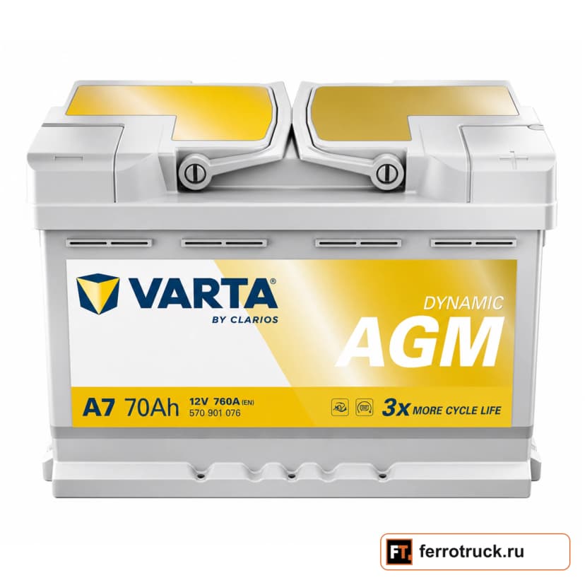 Аккумулятор VARTA Dynamic AGM A7 (570901076), 70 А·ч, 760 А, 12 В — фото 1