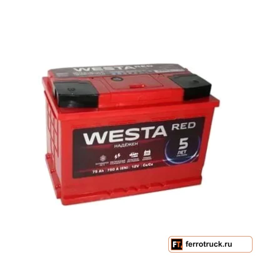 Аккумулятор WESTA RED 6СТ-75VL3(R), 75 А·ч, 750 А EN — фото 1