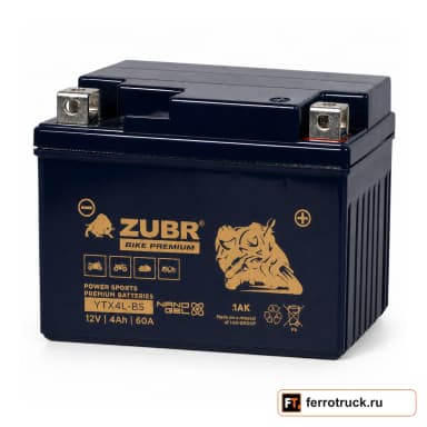 Мотоаккумулятор ZUBR BIKE PREMIUM YTX4L-BS, 4 А·ч, 60 А