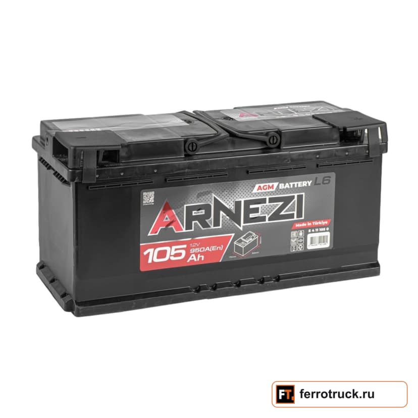 Аккумулятор ARNEZI AGM 105 L6 (E4111050), 105 А·ч, 950 А, обратная полярность — фото 1