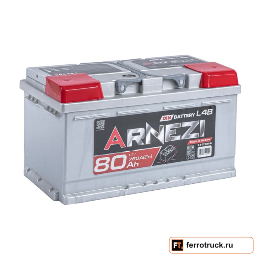 Аккумулятор ARNEZI DIN SMF 80 L4B (E1070800), 80 А·ч, 760 А, обратная полярность — фото 1