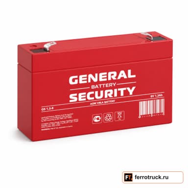Аккумулятор GENERAL SECURITY GS 1.3-6, 1.3 А·ч, 6 В