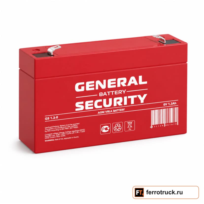 Аккумулятор GENERAL SECURITY GS 1.3-6, 1.3 А·ч, 6 В — фото 1