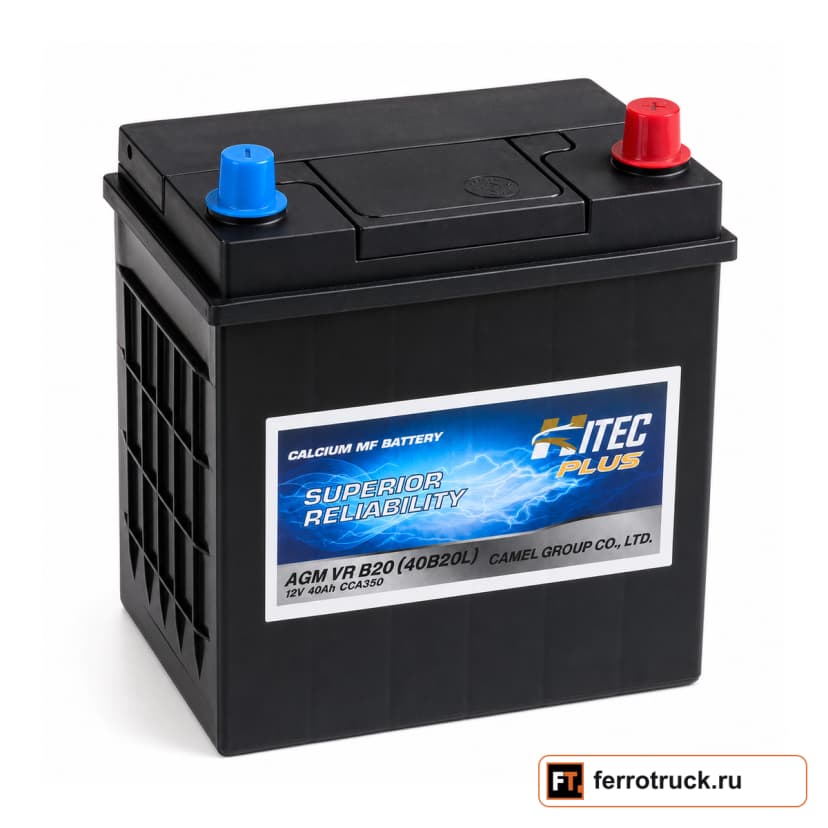Аккумулятор HITEC PLUS AGM VR B20 (40B20L), 40 А·ч, 350 А — фото 1