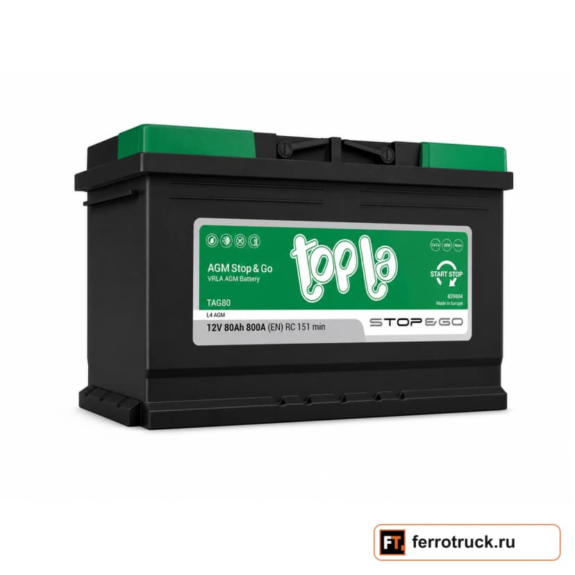 Аккумулятор TOPLA AGM Stop&Go TAG80 (L4 AGM), 80 А·ч, 800 А, 12 В — фото 1