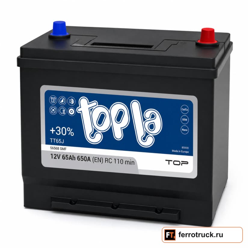 Аккумулятор TOPLA Top JIS TT65J (56568 SMF), 65 А·ч, 650 А, 12 В — фото 1
