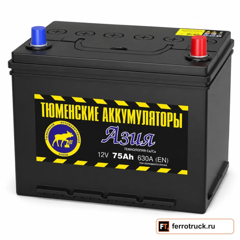 Аккумулятор Тюмень Asia 6СТ-75LR, 75 А·ч, 630 А, 12 В — фото 1